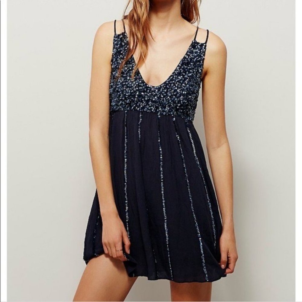 free people sparkly blue mini dress